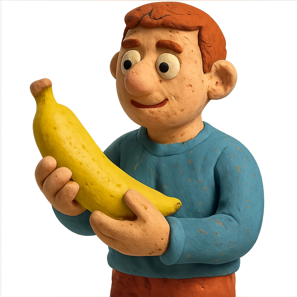 claymation style guy holding a banana, no background emoji