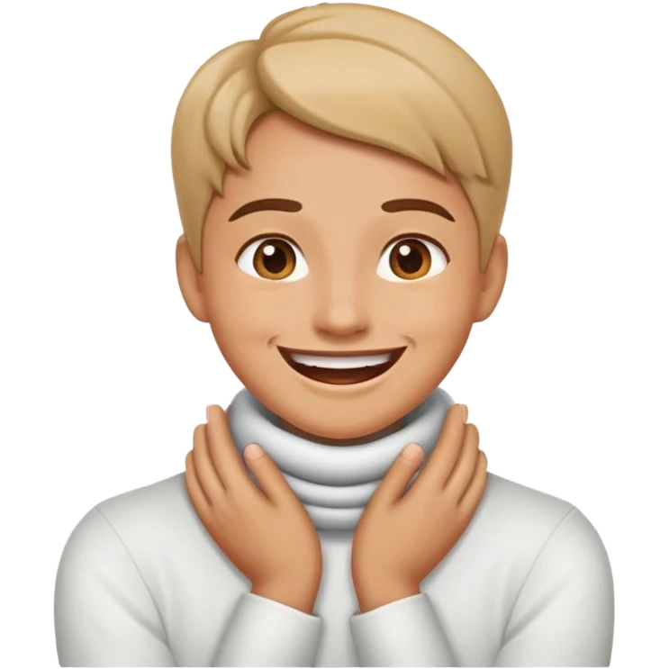 Person with hands crossed around their neck smiling with mouth open  emoji