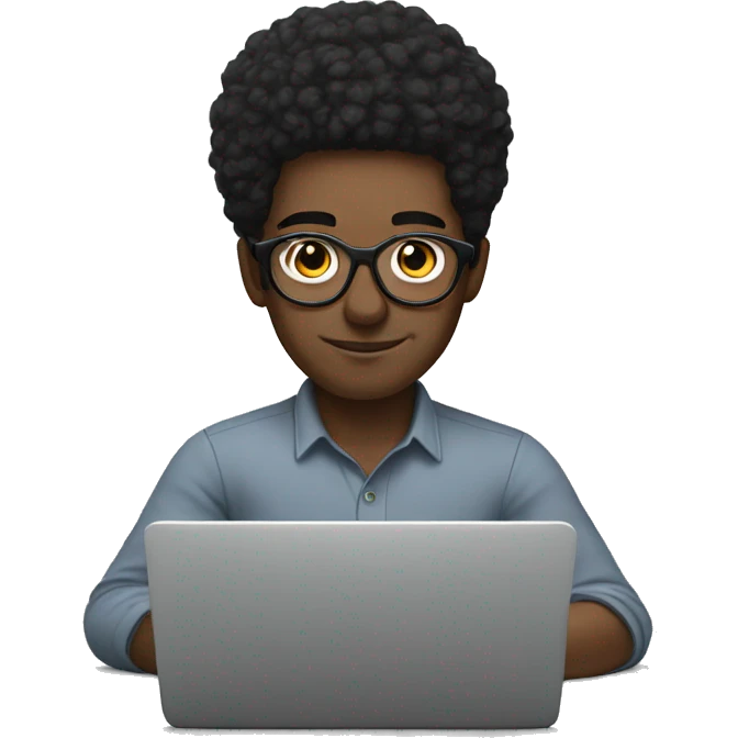 white man with circle glasses, black hair working on laptop emoji