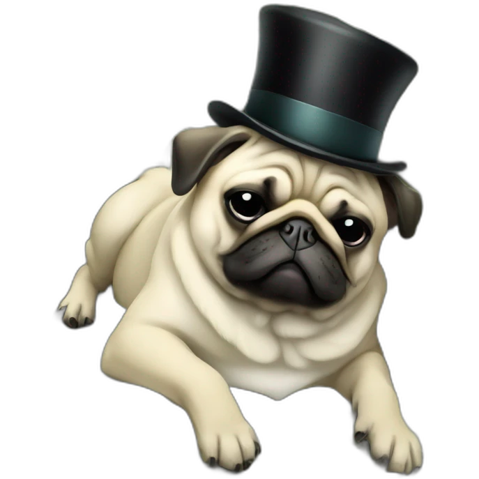 Pug with a top hat sleeping on a pile of money emoji