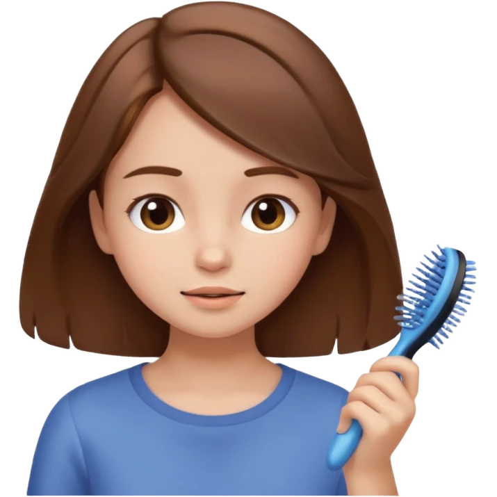cute girl brushing her brown hair, simple and expressive face, soft colors, iPhone emoji style emoji