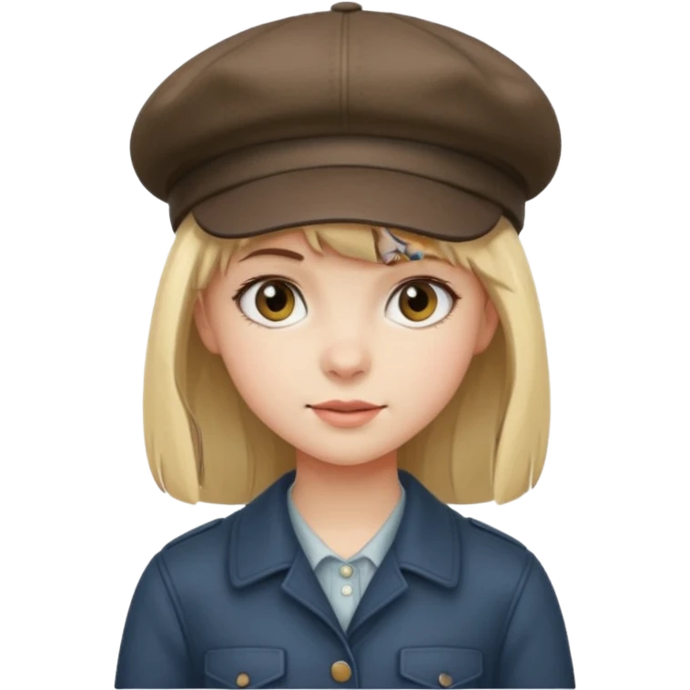 pinterst girl with heavy bang and newsboy cap on her hat emoji