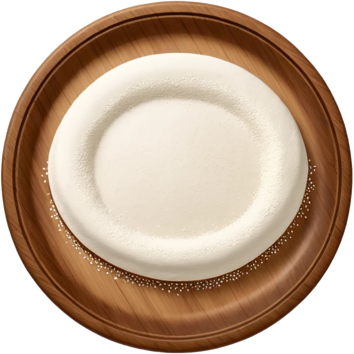 spinkles of flour on circular wooden slightly curved plate emoji
