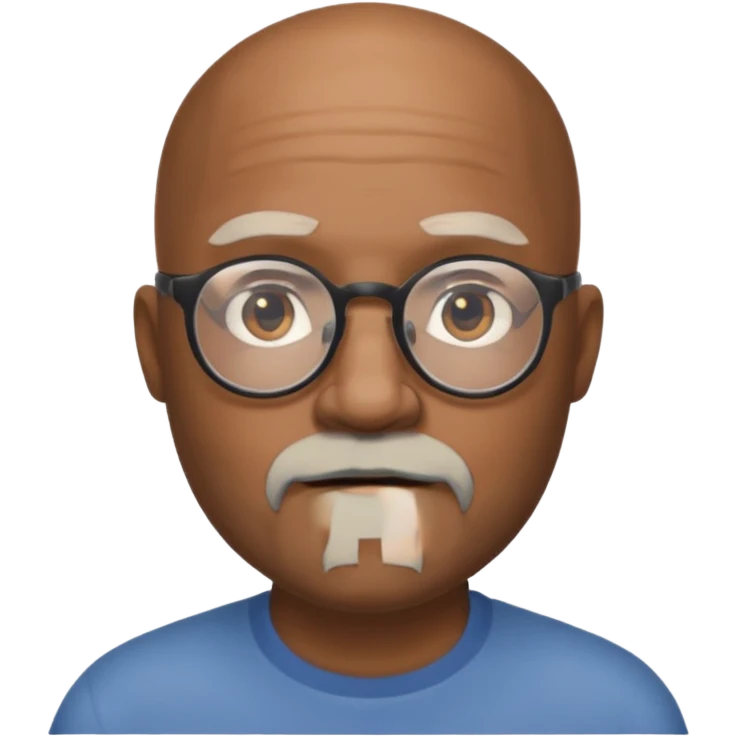 African american male, bald, gray beard. Round face, glasses emoji