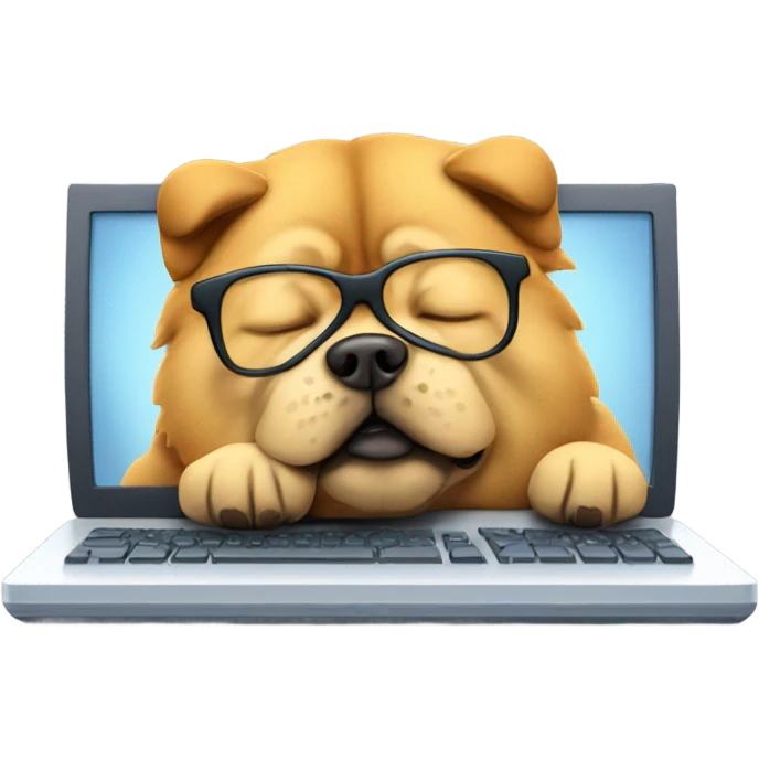 chow chow with glasses sleeping on computer emoji
