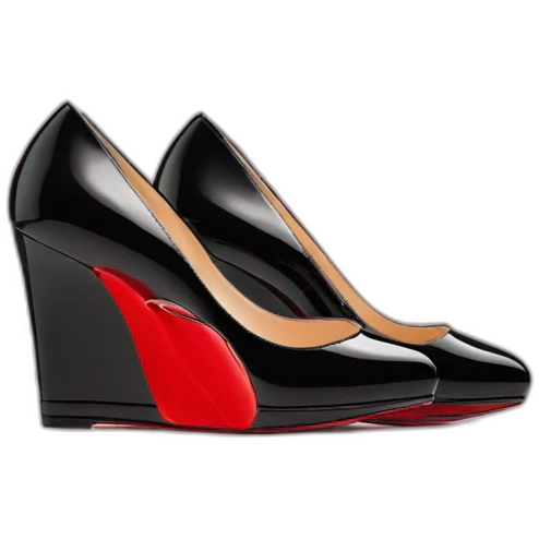 CHRISTIAN LOUBOUTIN UNE PLUME BLK PATENT WEDGE heel emoji