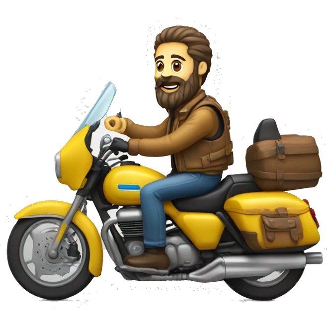 Un homme avec une grande barbe en gilet jaune sur une moto emoji