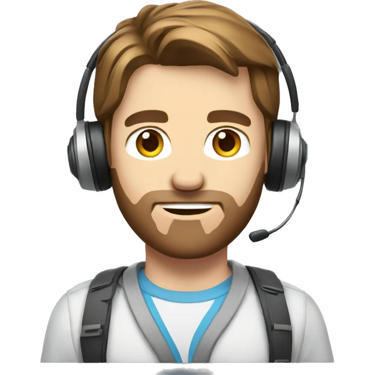 caucasian IT technology guy in jean shorts with headset and brown hair emoji