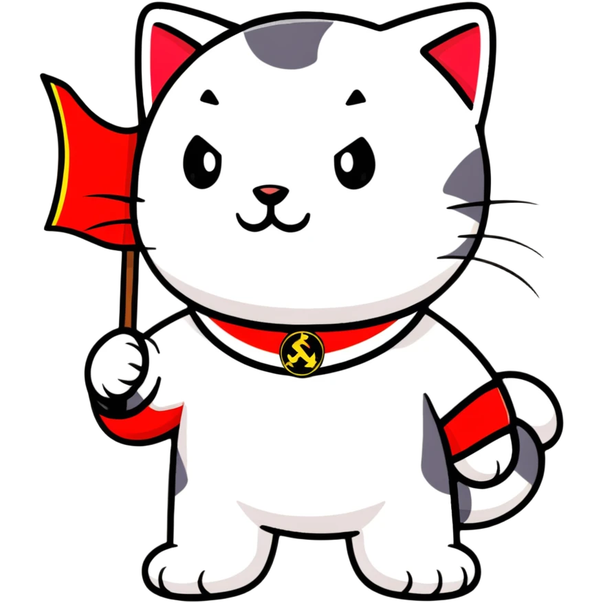 revolutionary communist cat with red flag and soviet uniform emoji