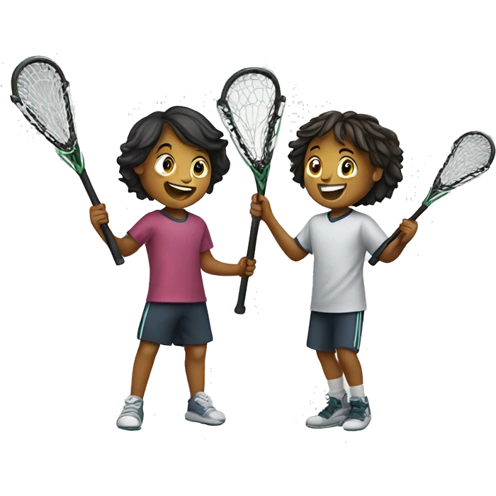 two kids holding lacrosse sticks excited to see each other emoji