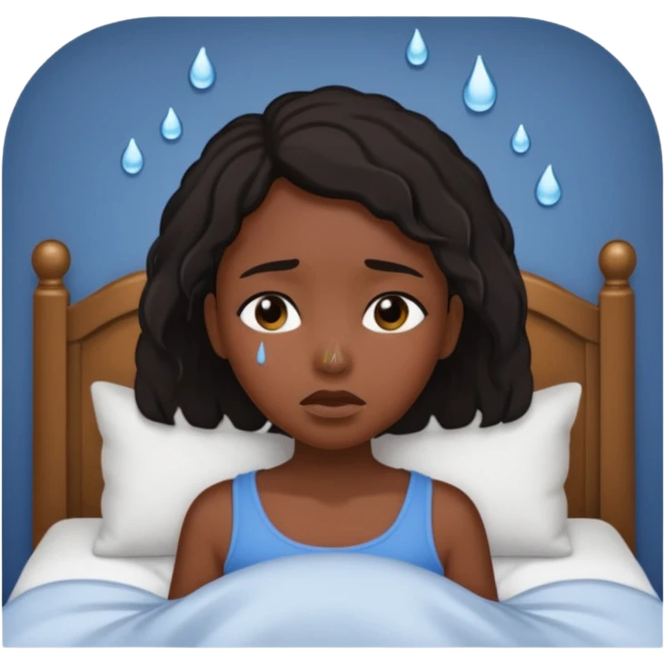 Black girl in a big bed by herself crying emoji