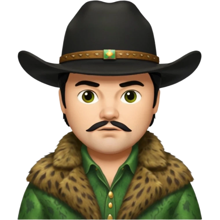 jack black haired cowboy in green fur coat with black hat emoji