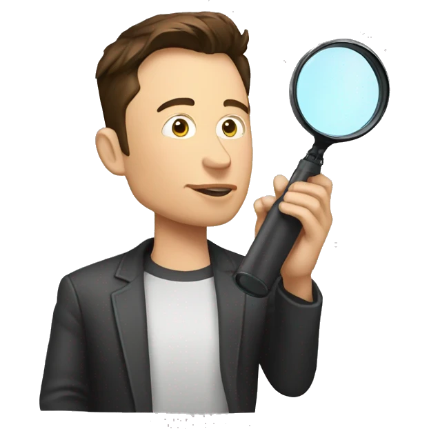 Elon musk holding magnifier emoji