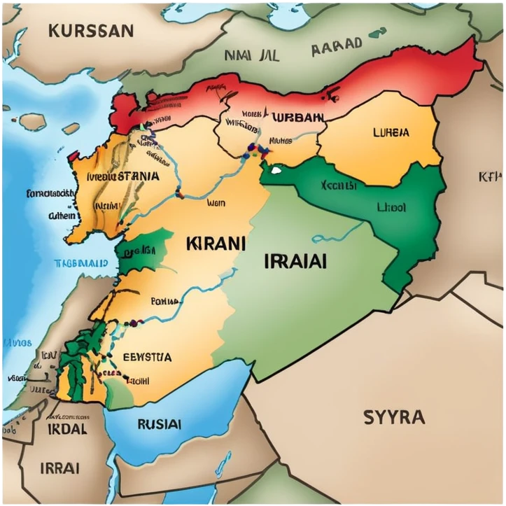 Map of Kurdistan showing the Kurdish region across Turkey, Iraq, Iran, and Syria emoji