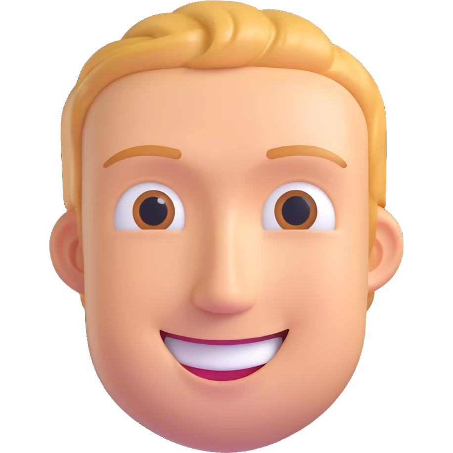 Mark Zuckerberg, 3D emoji style, smiling, neutral background emoji