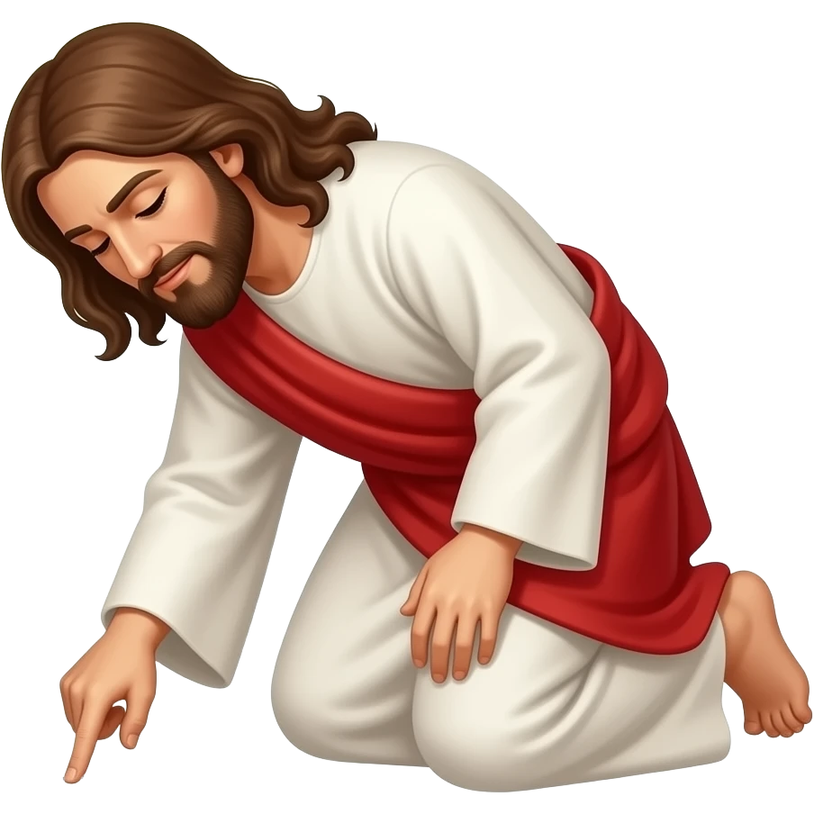 Full bodied Jesus bending on his knee drawing  a line on the ground using his finger emoji