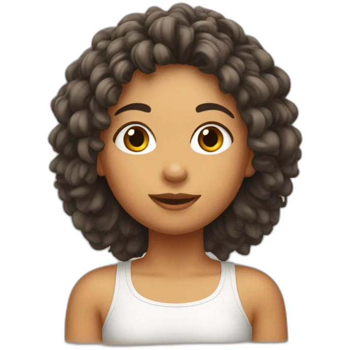 Fille avec gros frond et cheveux frisés emoji