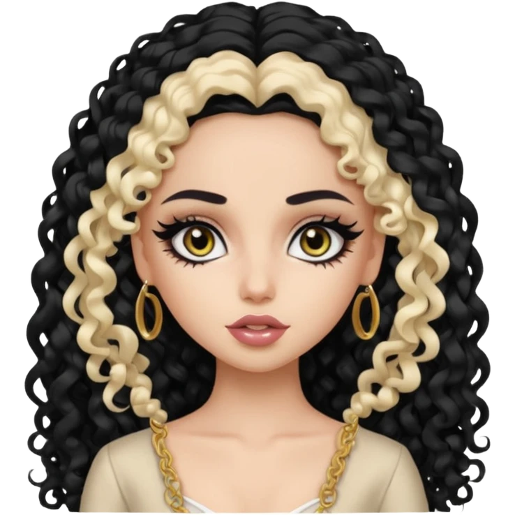 Pale Saudi beauty, pretty bratz baddie, black eyeliner, curly long hair emoji