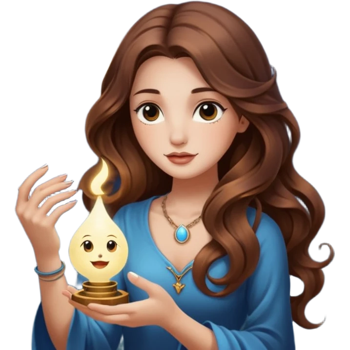 moon mystic woman long wavy brown hair tattoos opening tiny light box emoji