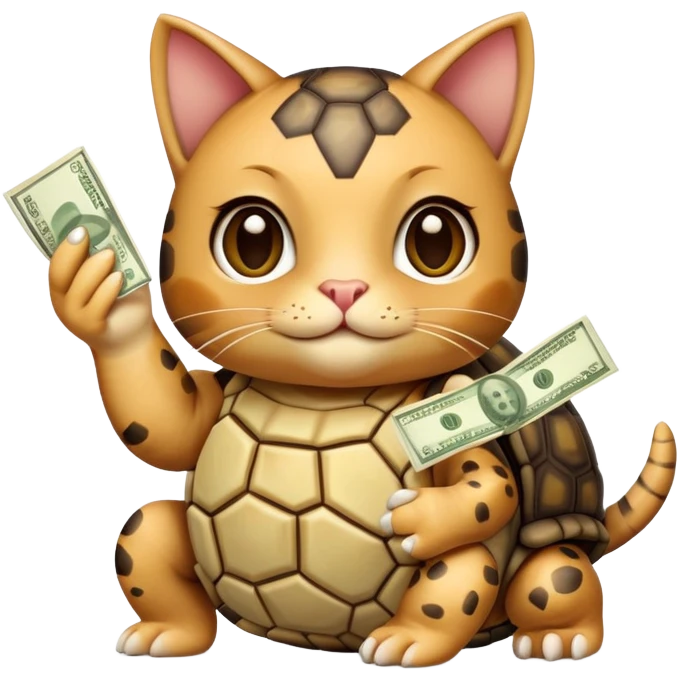 Create an emoji of a tortoise cat with money in her hand emoji