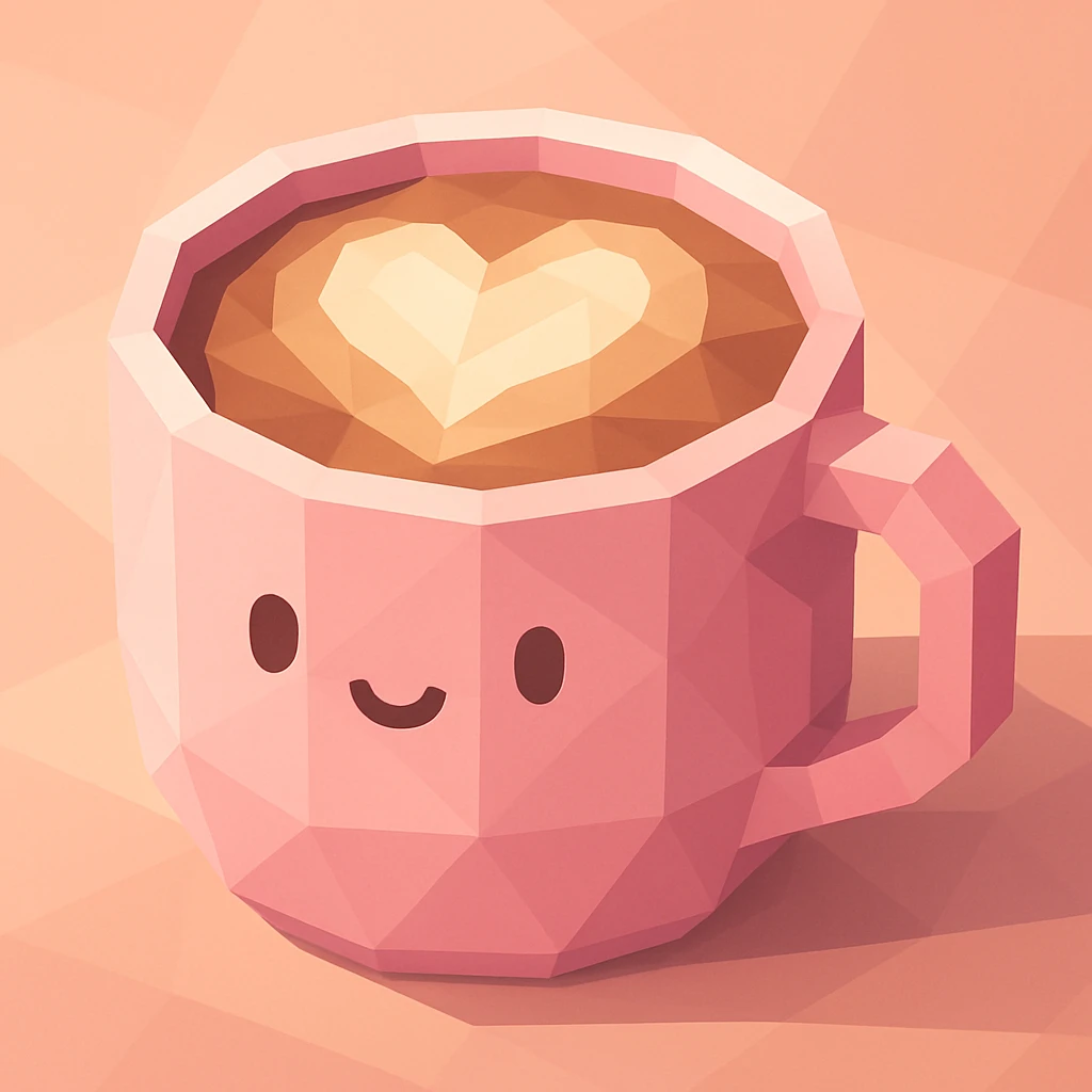a pink mocha, cute and inviting, polygonal low-poly style emoji