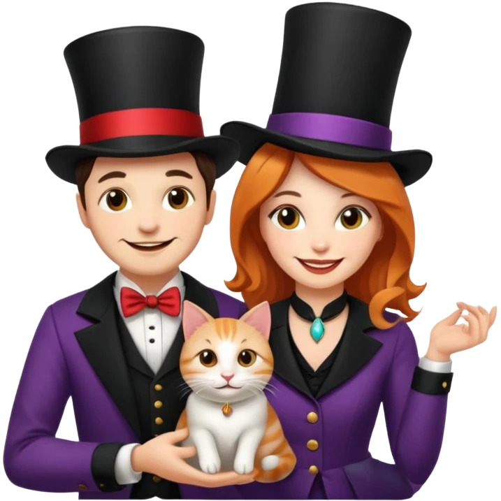 magician couple and their pet cat emoji