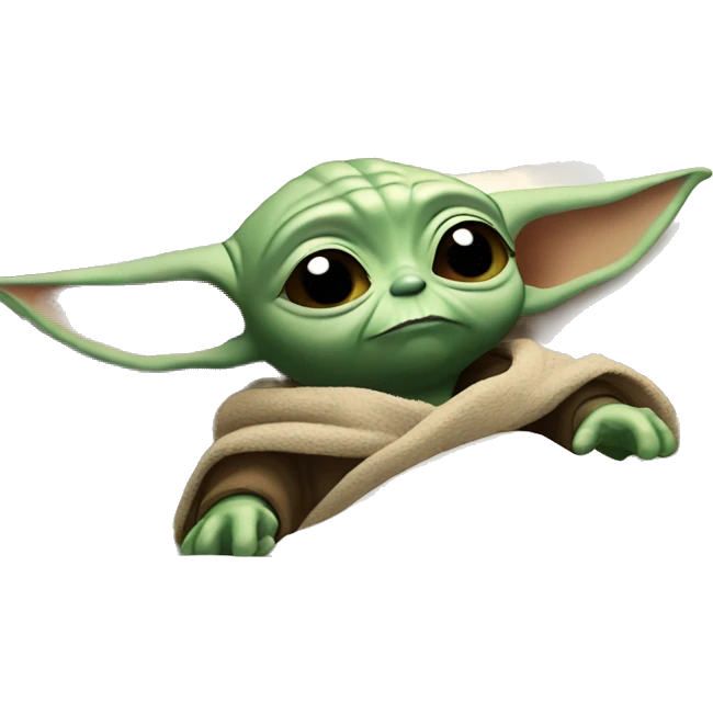 baby yoda is lying in bed with his eyes closed. Around him are flying letters ZZZZ emoji