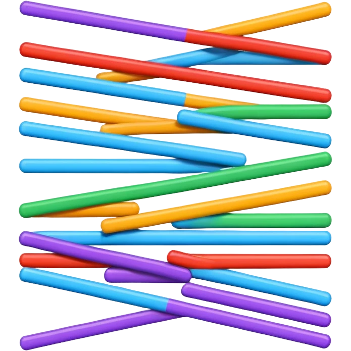 Horizontal multiple little bars merging into a bigger, survey style emoji