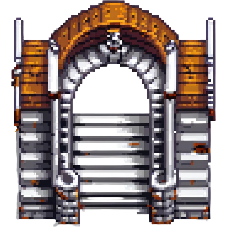 Pixel art fantasy gate with Escher-like interlocking stairs and arches, optical illusion, isometric, no text emoji