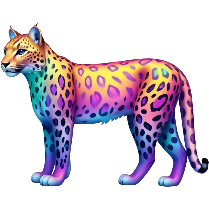 Colorful vibrant transparent iridescent luminescent ethereal fantasy-lynx-leopard-animal, full-body emoji