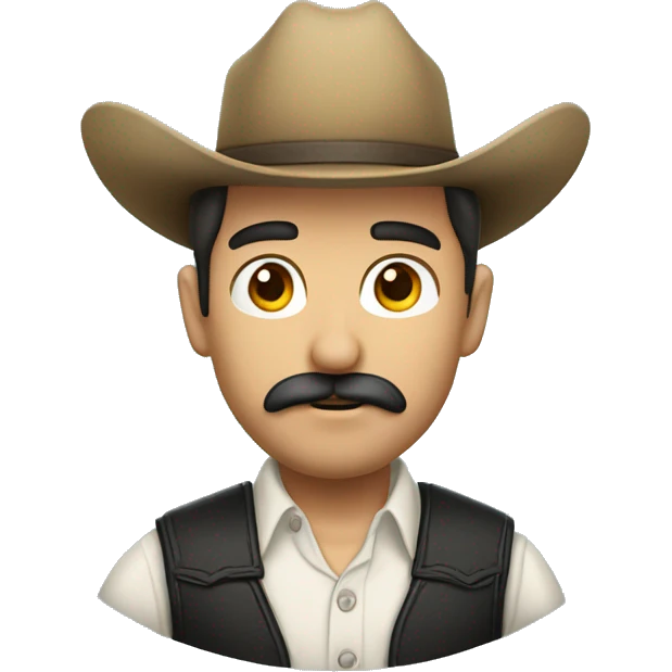 Vaquero hombre blanco con pelo chino y bigote emoji