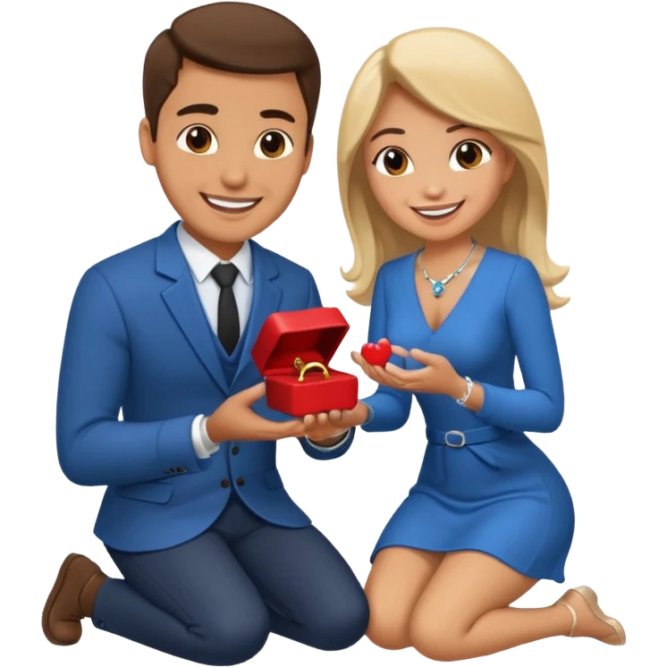 Man getting proposed to by woman on knees emoji