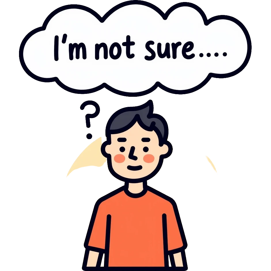 Chinese man with a thought bubble saying "I'm not sure." emoji