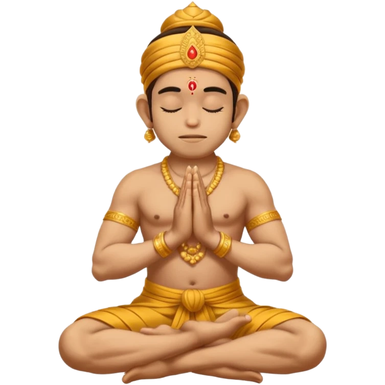 Hanuman ji seated and praying with close eyes with golden mukut and only in dhoti no upper wearings emoji