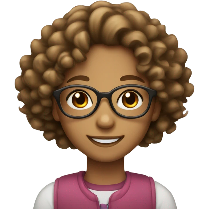 smiling girl with glasses light brown eyes and very curly hair emoji