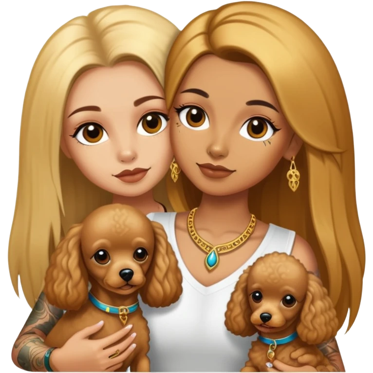 a  girl with glod  straight long hair and tattoos and (two) miniature poodles emoji