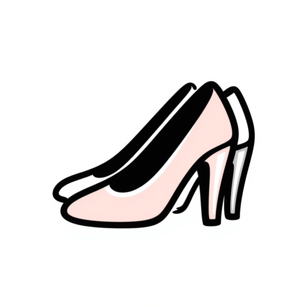 high-heeled pumps in pastel colors dd9fb0, ffc6d3, a3bfc9, c4bee2, f1b091, hand-drawn doodle style emoji