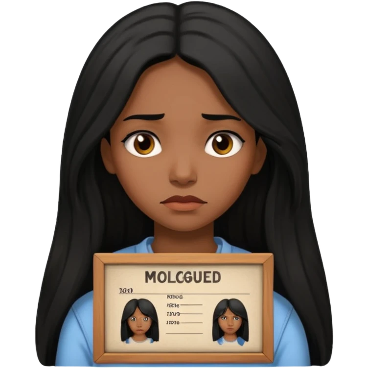 sad black prisoner long haired woman mug shot with bg no cup no mug emoji