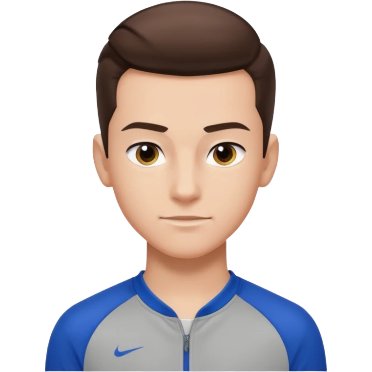 teen boy slick back brunette hair wearing sport clothes giving famous school boy vibe with confident attitude and smirk emoji