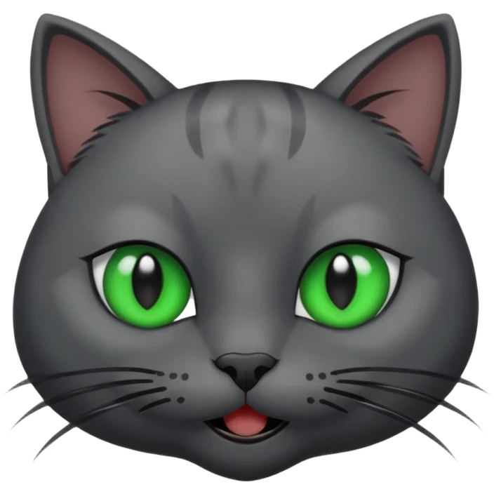 Dark grey cat green eyes winking emoji