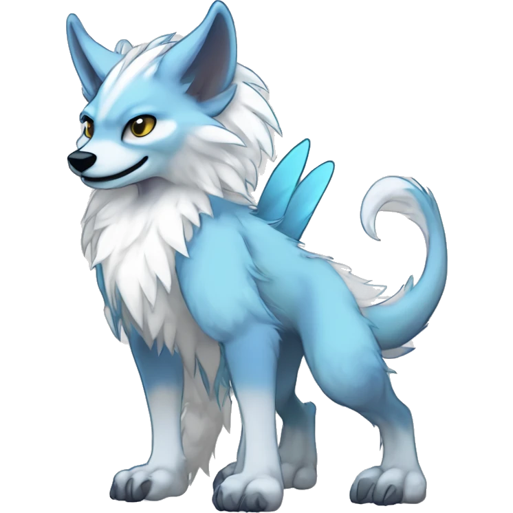 Cute Protogen-vernid-sergal-wickerbeast-fantasy-animal-fursona griffsnuff & LiLaiRa & Falvie full body white and light blue fur with white outline emoji