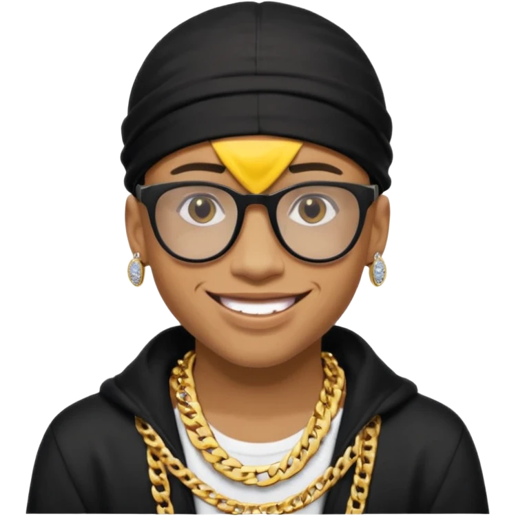 lightskin man with a black durag,a cuban link chain,glasses, and smiley diamond grillz emoji