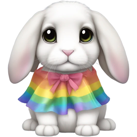 Cute holland lop bunny with big black eyes wearing rainbow dress emoji