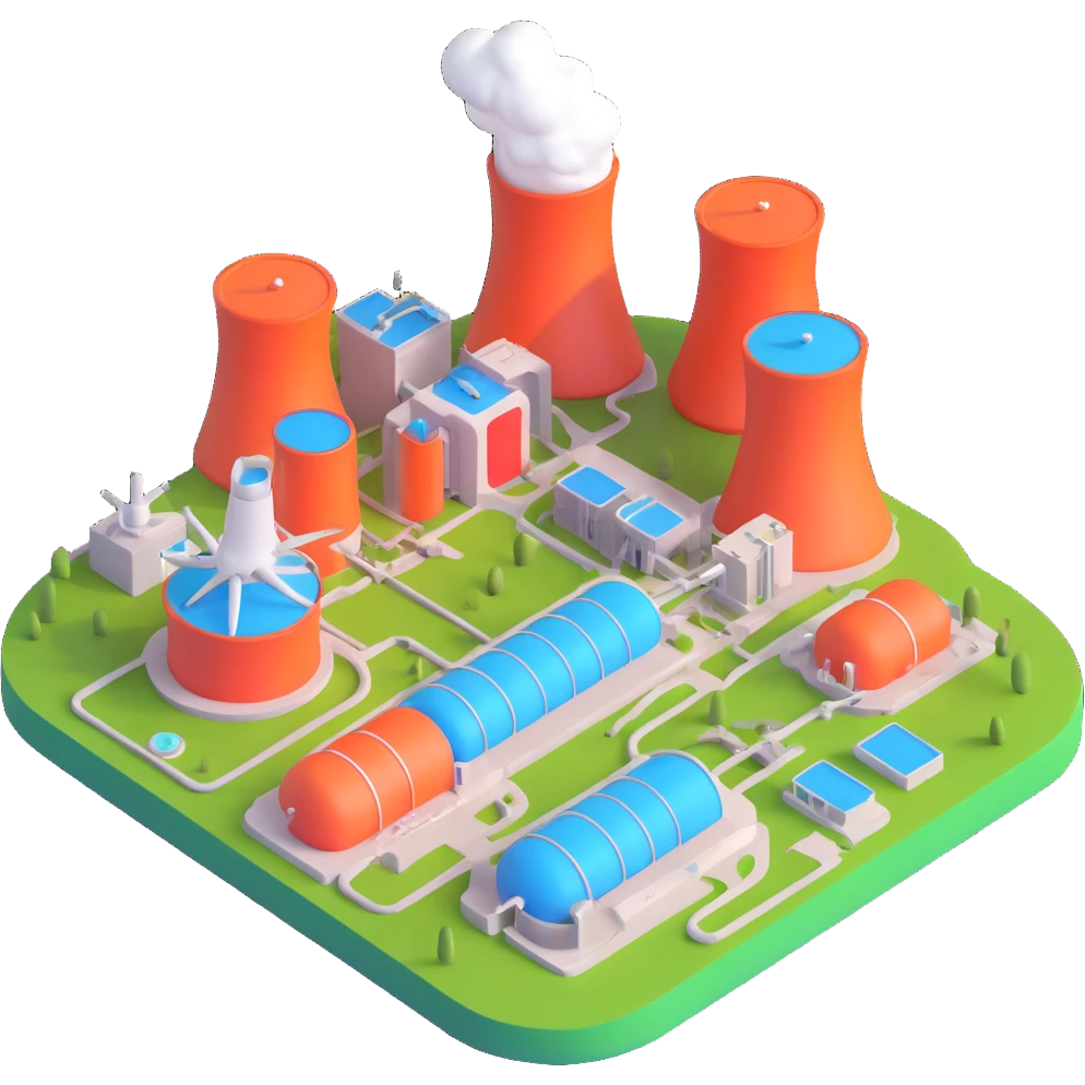 mitochondria nuclear power plant style, no organ or biological elements, only energy elements like turbines and reactors, bright colors, white background emoji