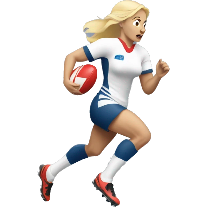 Blonde woman rugby player running with ball emoji