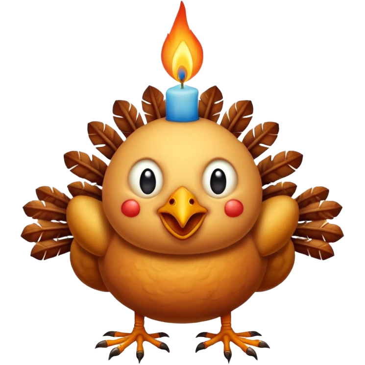 grotesque, round, turkey-like creature with turkey legs with a candle on its head. emoji