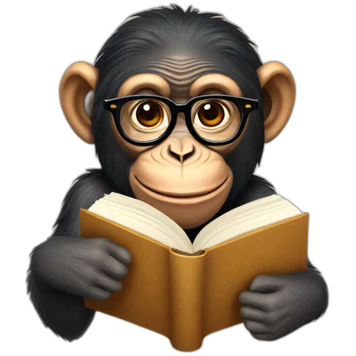 Chimp with book and glasses emoji