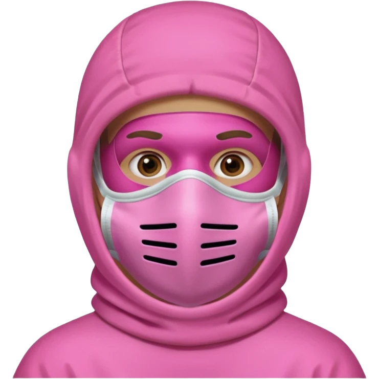 man in pink protection clothes with full-faced pink mask covered whole face emoji