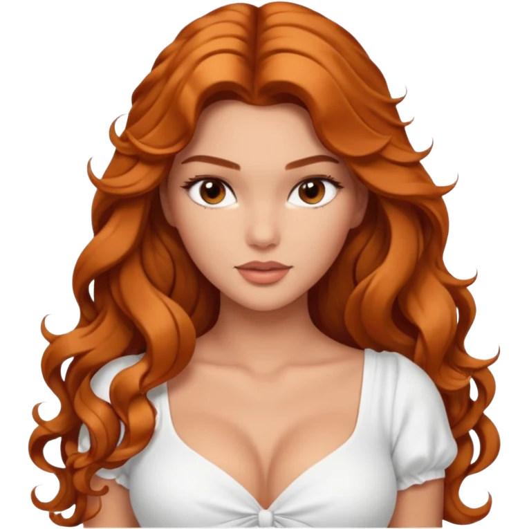 fashion Kendal Jenner model Beautiful woman model adult   large breasts  with brown eyes tan skin, full cupids bow lips  long curled ginger hair model white  top gorgeous  emoji