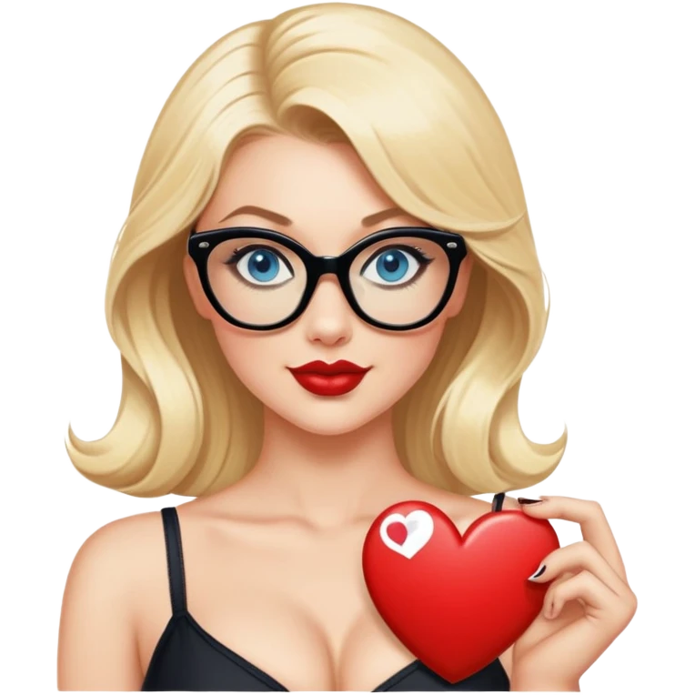 Sexy blonde, blue eyes, wearing black glasses, pinup style sticker holding Yorkshire heart  emoji